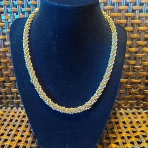 P&Y Vintage Gold Tone and Silver Beads Intertwined Twisted Rope Chain.